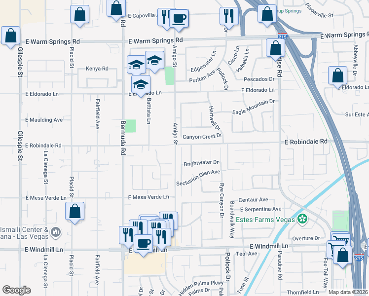 map of restaurants, bars, coffee shops, grocery stores, and more near 7712 Locke Haven Drive in Las Vegas
