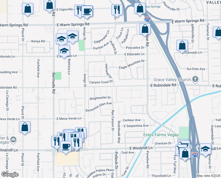 map of restaurants, bars, coffee shops, grocery stores, and more near 7711 Rye Canyon Drive in Las Vegas