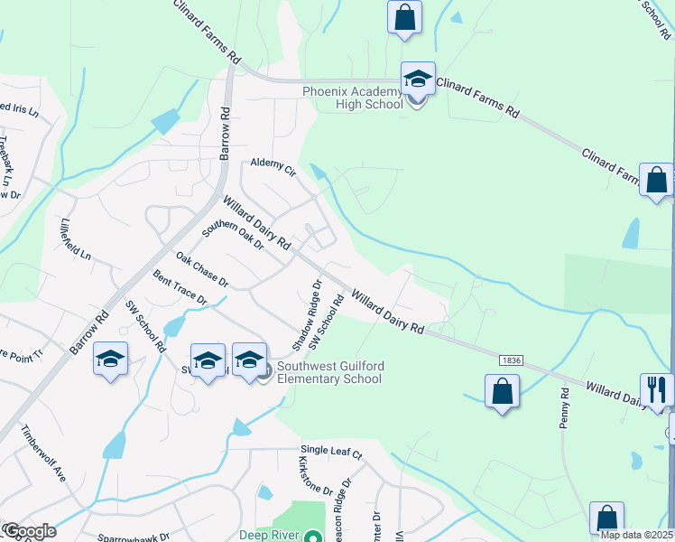 map of restaurants, bars, coffee shops, grocery stores, and more near 3752 Shadow Ridge Drive in High Point