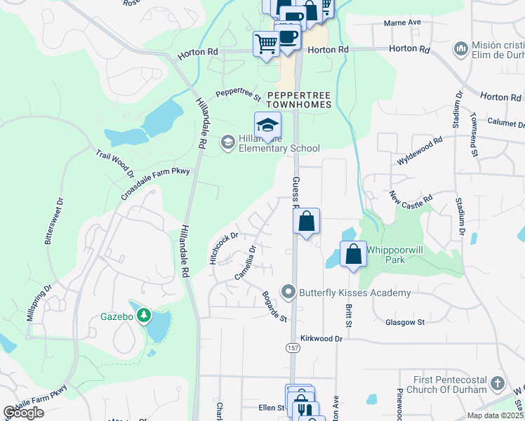 map of restaurants, bars, coffee shops, grocery stores, and more near 10 Justin Court in Durham