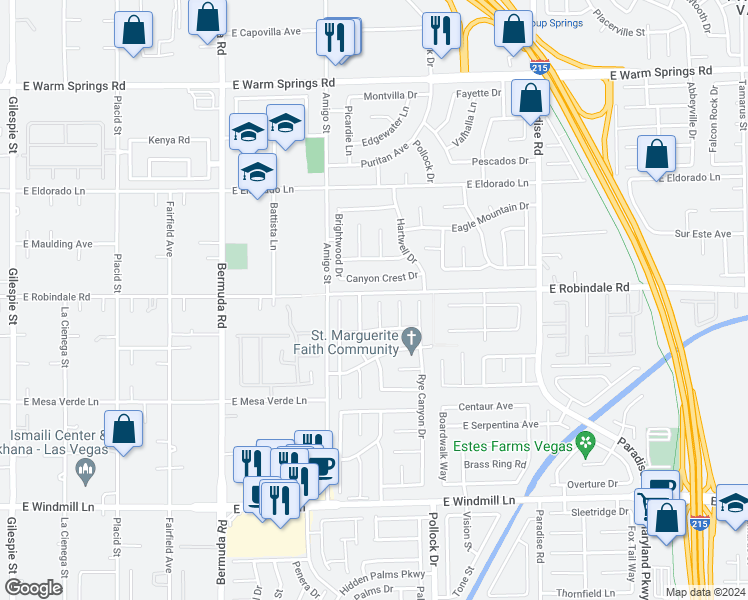 map of restaurants, bars, coffee shops, grocery stores, and more near 7711 Lofty Hill in Las Vegas