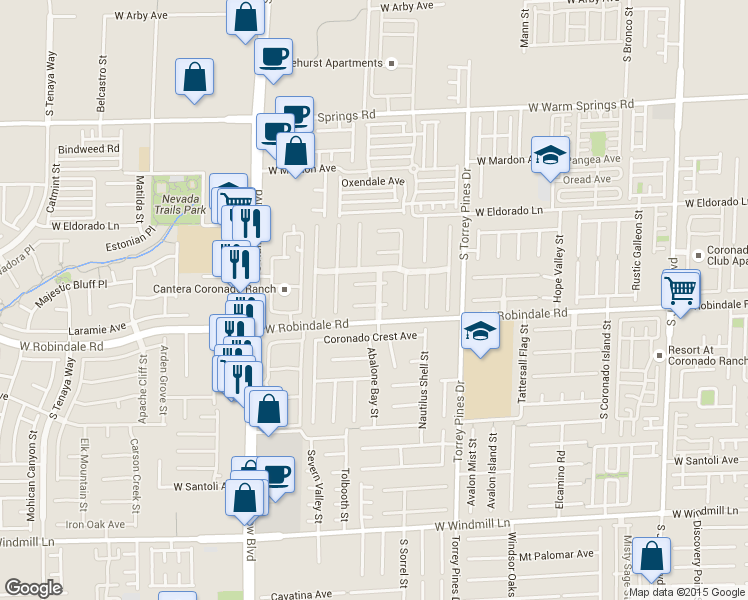 map of restaurants, bars, coffee shops, grocery stores, and more near 6672 Coronado Palms Avenue in Las Vegas