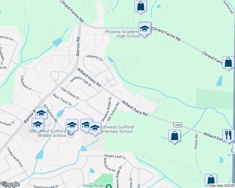 map of restaurants, bars, coffee shops, grocery stores, and more near 3760 Shadow Ridge Drive in High Point