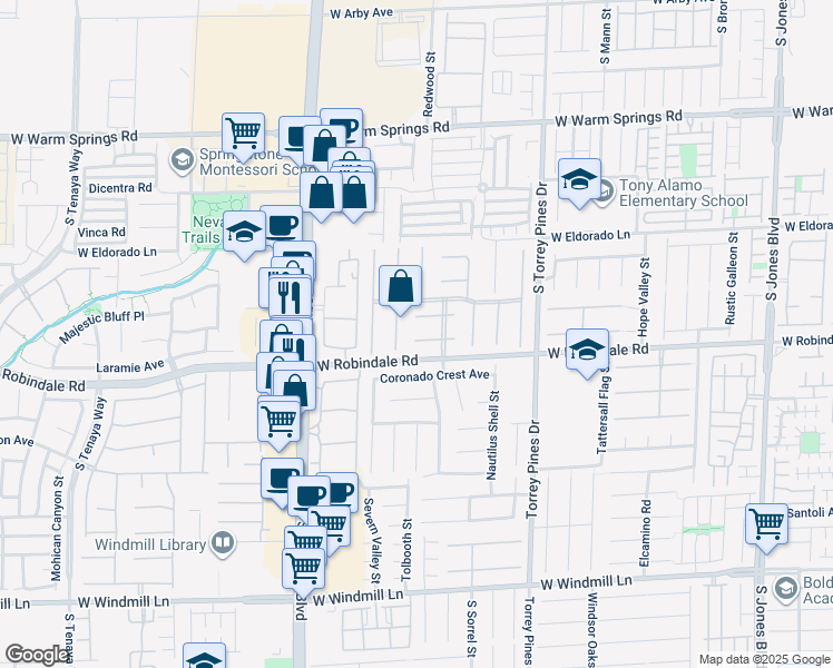 map of restaurants, bars, coffee shops, grocery stores, and more near 6708 Coronado Palms Avenue in Las Vegas