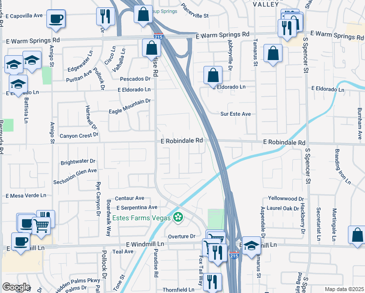 map of restaurants, bars, coffee shops, grocery stores, and more near 7718 Cascade Bluffs Court in Las Vegas