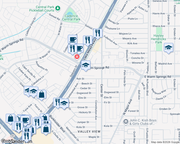 map of restaurants, bars, coffee shops, grocery stores, and more near 700 East Lake Mead Parkway in Henderson