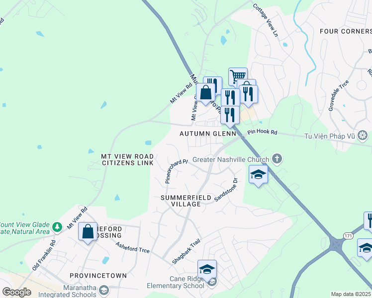 map of restaurants, bars, coffee shops, grocery stores, and more near 4316 Summercrest Boulevard in Nashville