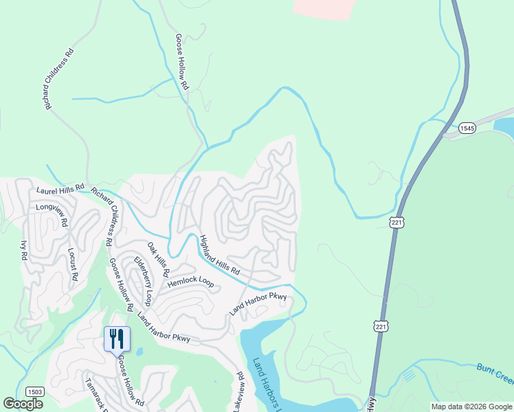 map of restaurants, bars, coffee shops, grocery stores, and more near 401 Windridge Road in Newland