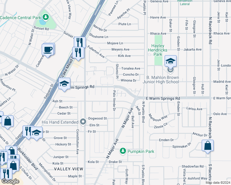 map of restaurants, bars, coffee shops, grocery stores, and more near 500 Fork Mesa Court in Henderson
