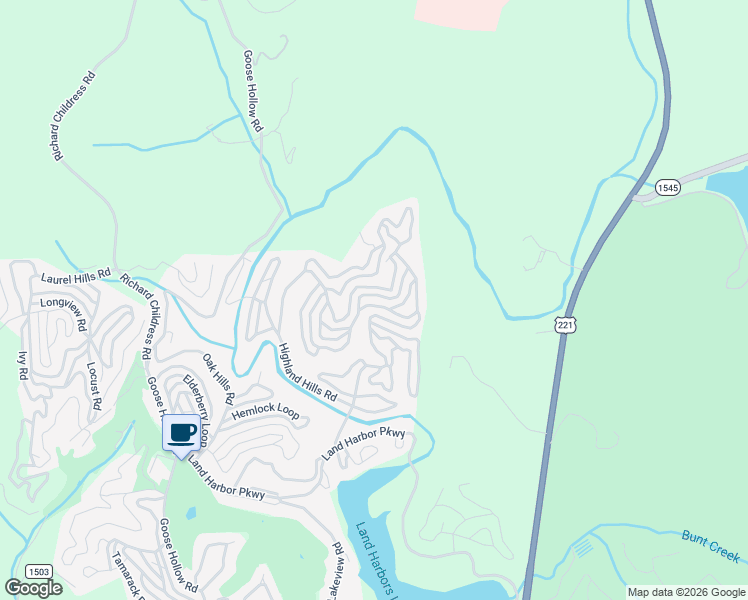 map of restaurants, bars, coffee shops, grocery stores, and more near 401 Windridge Road in Newland