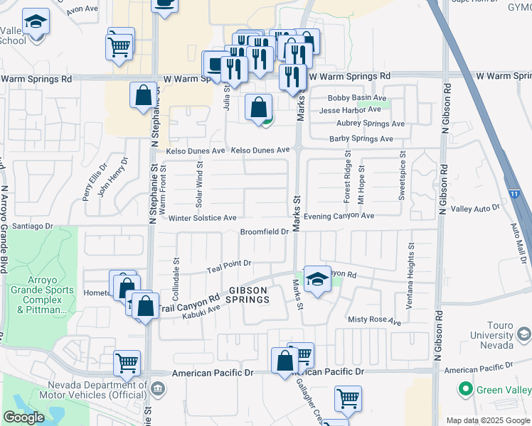map of restaurants, bars, coffee shops, grocery stores, and more near 1274 Evening Canyon Avenue in Henderson