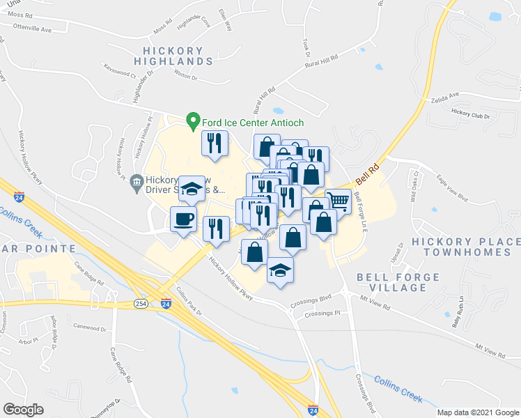 map of restaurants, bars, coffee shops, grocery stores, and more near 923 Bell Road in Nashville