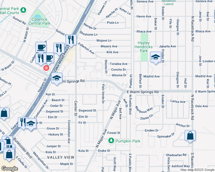 map of restaurants, bars, coffee shops, grocery stores, and more near 500 Fork Mesa Court in Henderson