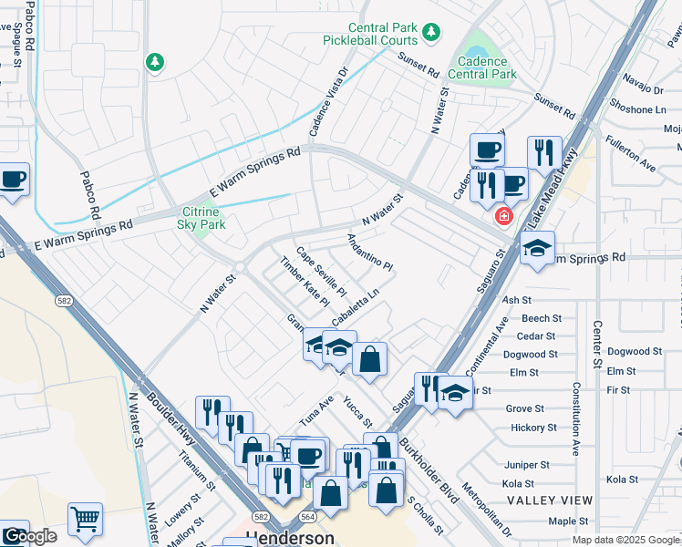 map of restaurants, bars, coffee shops, grocery stores, and more near 303 Andamento Place in Henderson