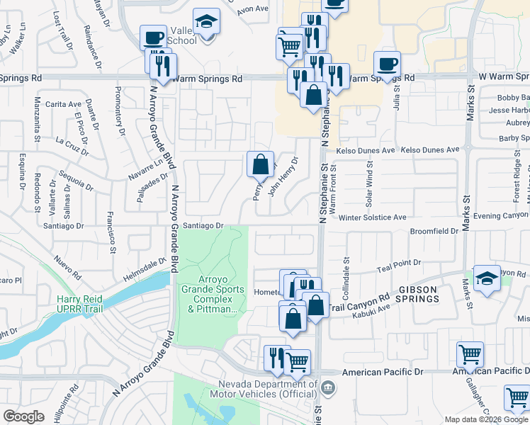 map of restaurants, bars, coffee shops, grocery stores, and more near 307 John Henry Drive in Henderson