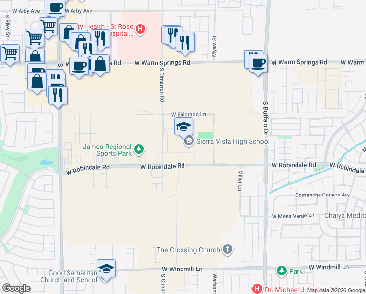 map of restaurants, bars, coffee shops, grocery stores, and more near 8100 West Robindale Road in Las Vegas