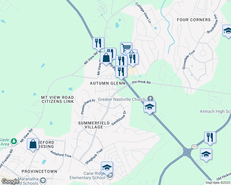 map of restaurants, bars, coffee shops, grocery stores, and more near 133 Rockglen Court in Nashville