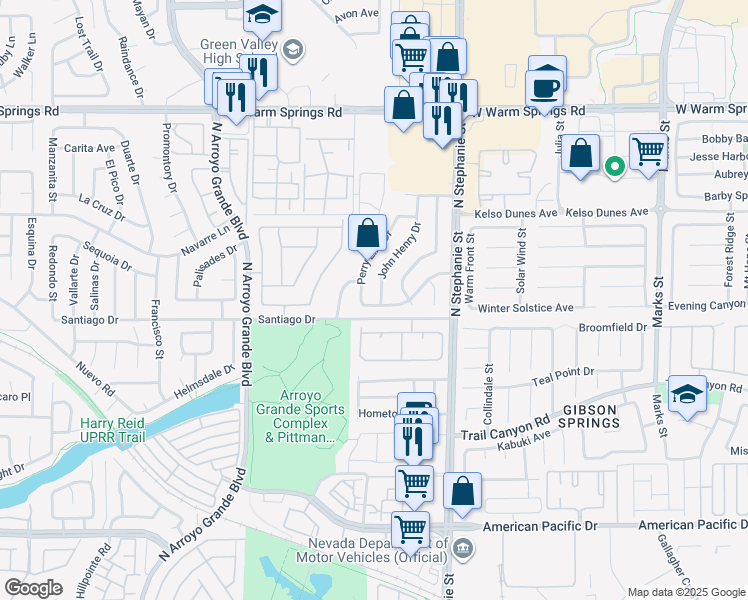 map of restaurants, bars, coffee shops, grocery stores, and more near 307 John Henry Drive in Henderson