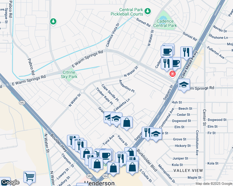 map of restaurants, bars, coffee shops, grocery stores, and more near 303 Andamento Place in Henderson