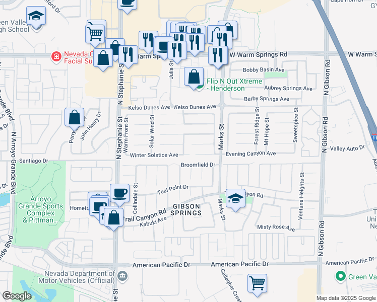 map of restaurants, bars, coffee shops, grocery stores, and more near 1290 Winter Solstice Avenue in Henderson
