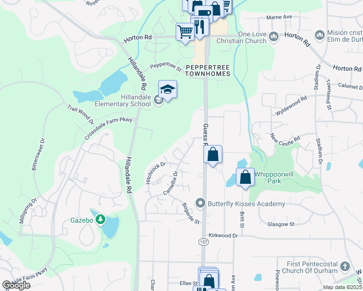 map of restaurants, bars, coffee shops, grocery stores, and more near 16 Justin Court in Durham