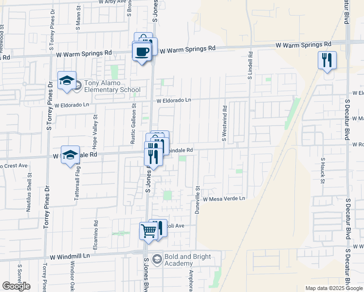 map of restaurants, bars, coffee shops, grocery stores, and more near 5901 Enchanted Palms Avenue in Las Vegas