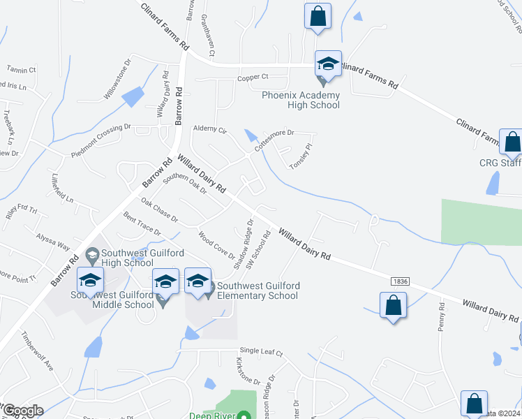 map of restaurants, bars, coffee shops, grocery stores, and more near 3752 Shadow Ridge Drive in High Point
