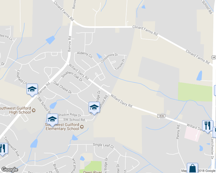 map of restaurants, bars, coffee shops, grocery stores, and more near 3782 Shadow Ridge Drive in High Point