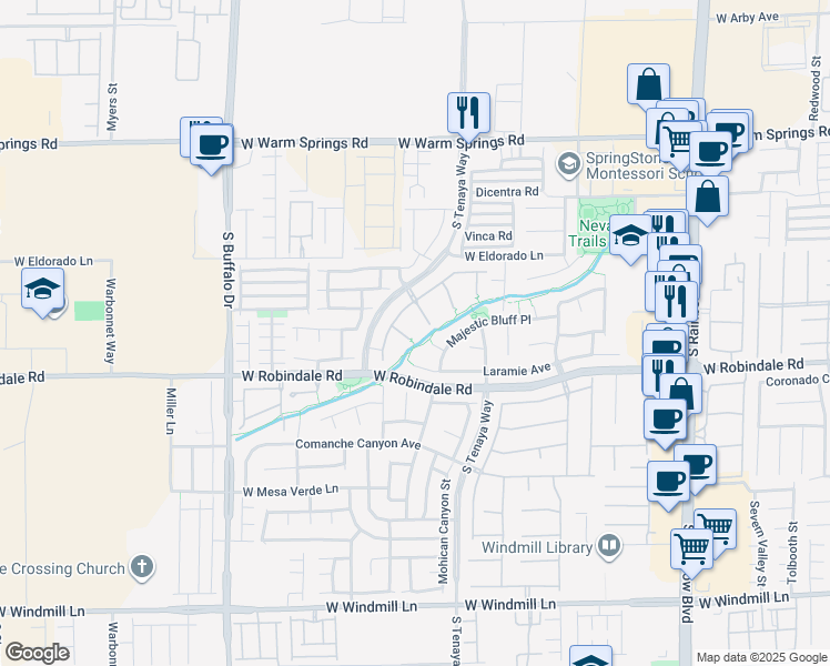 map of restaurants, bars, coffee shops, grocery stores, and more near 7586 Blue Copper Court in Las Vegas