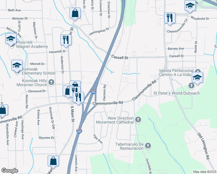 map of restaurants, bars, coffee shops, grocery stores, and more near 314 Rhyne Avenue Southeast in Winston-Salem