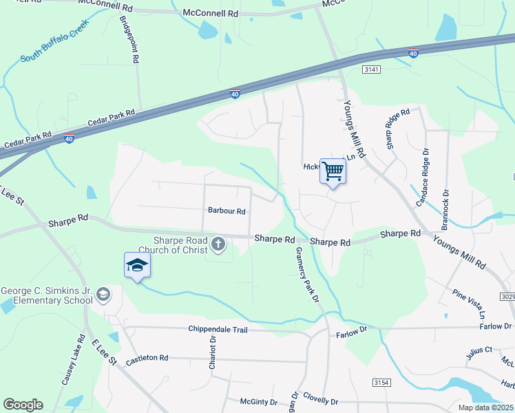 map of restaurants, bars, coffee shops, grocery stores, and more near 3802 Edgewood Terrace Road in Greensboro