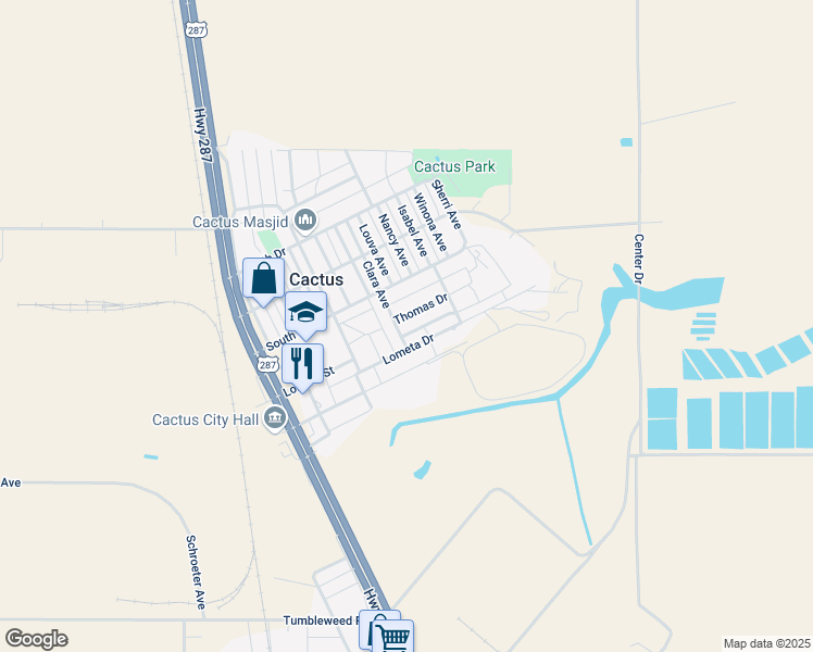 map of restaurants, bars, coffee shops, grocery stores, and more near Lometa Drive in Cactus