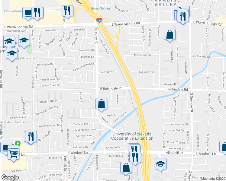 map of restaurants, bars, coffee shops, grocery stores, and more near 7718 Cascade Bluffs Court in Las Vegas