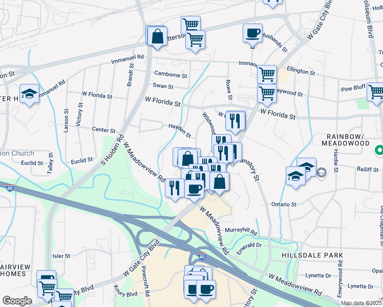 map of restaurants, bars, coffee shops, grocery stores, and more near 3 Centerview Drive in Greensboro