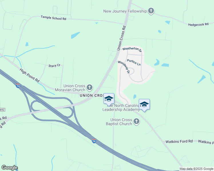 map of restaurants, bars, coffee shops, grocery stores, and more near 4317 Pinewood Terrace in Kernersville