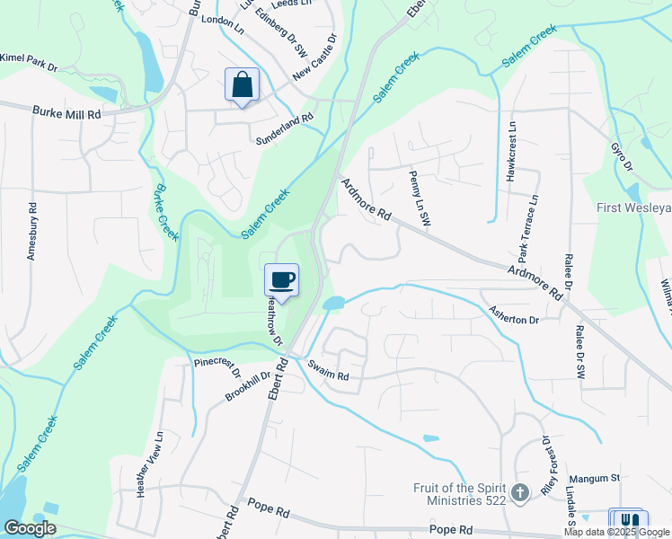 map of restaurants, bars, coffee shops, grocery stores, and more near 1031 Ivy Glen Drive in Winston-Salem