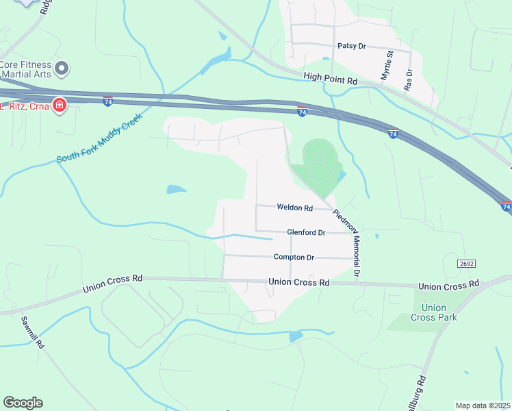 map of restaurants, bars, coffee shops, grocery stores, and more near Maxton Trail in Winston-Salem