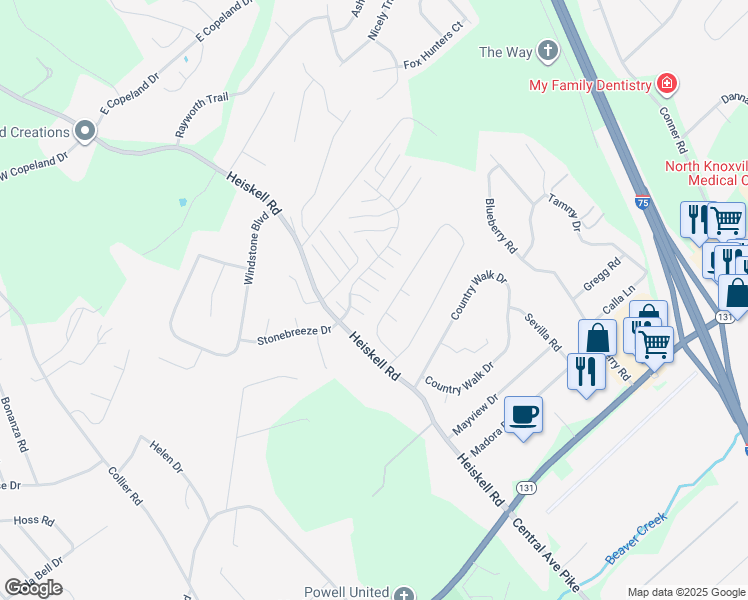 map of restaurants, bars, coffee shops, grocery stores, and more near 7901 Cavanaugh Way in Powell