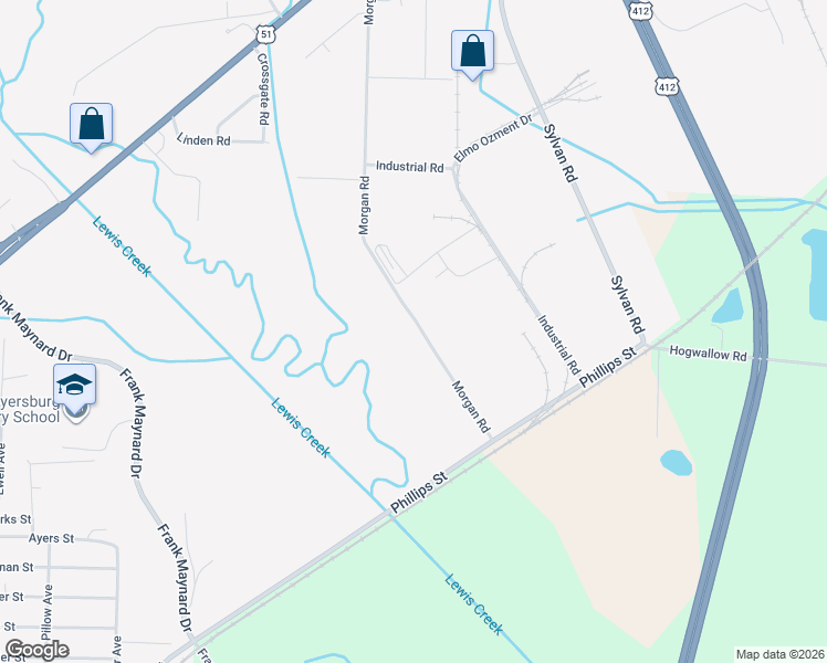 map of restaurants, bars, coffee shops, grocery stores, and more near 1421 Morgan Road in Dyersburg