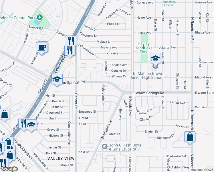 map of restaurants, bars, coffee shops, grocery stores, and more near 528 Fork Mesa Court in Henderson