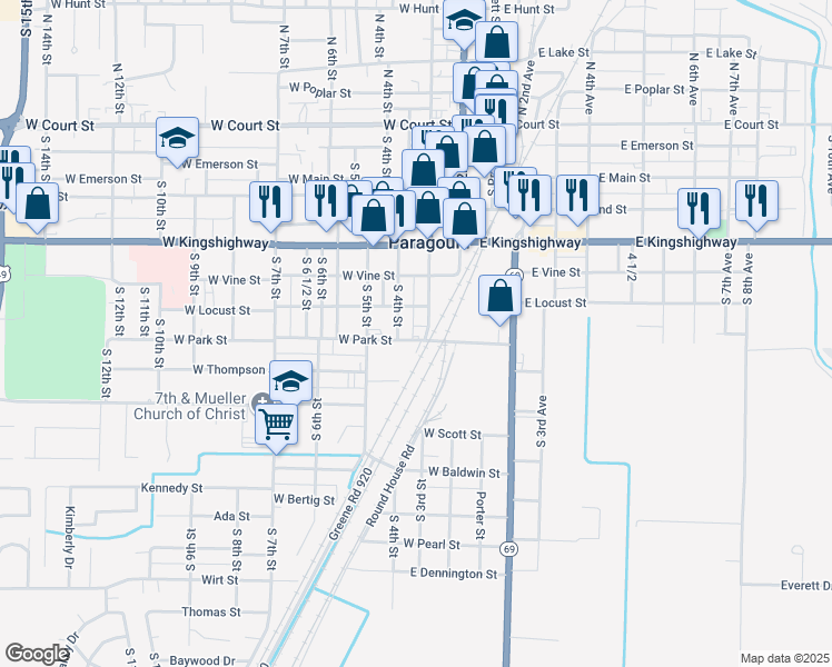 map of restaurants, bars, coffee shops, grocery stores, and more near 300 West Park Street in Paragould