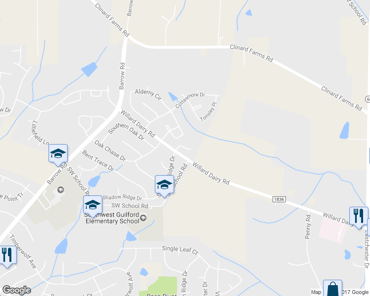 map of restaurants, bars, coffee shops, grocery stores, and more near 3760 Shadow Ridge Drive in High Point