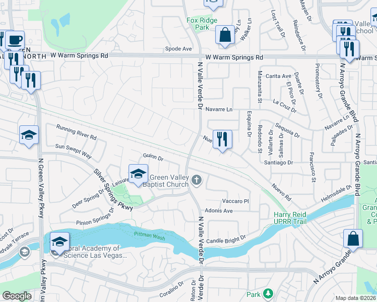 map of restaurants, bars, coffee shops, grocery stores, and more near 318 Claro Court in Henderson