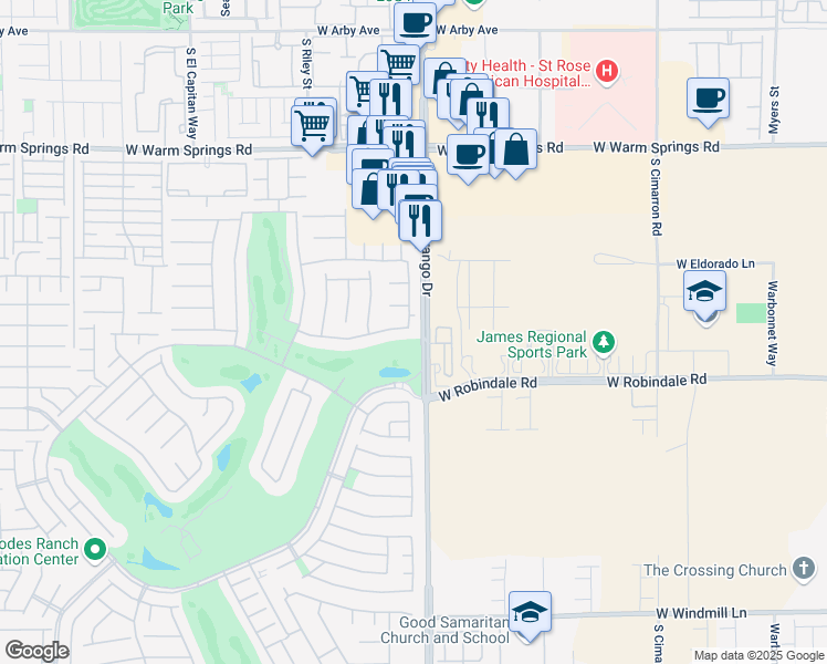 map of restaurants, bars, coffee shops, grocery stores, and more near 381 Arbor Garden Avenue in Las Vegas