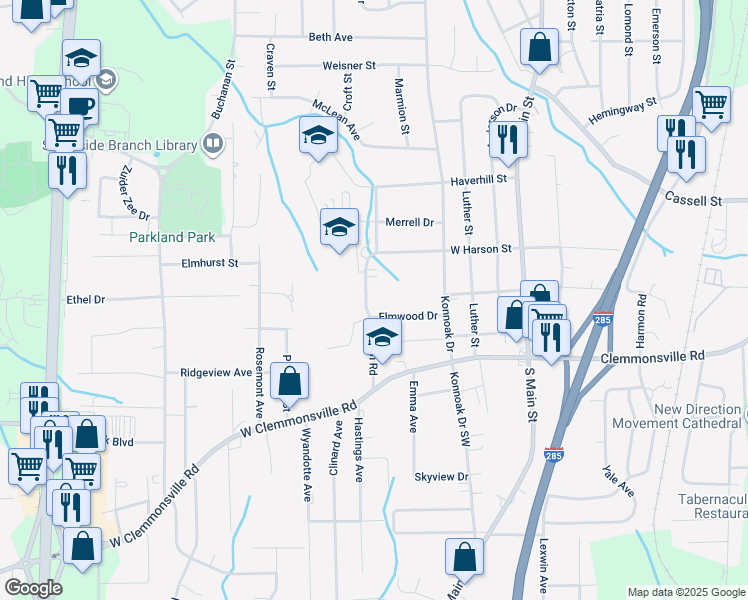 map of restaurants, bars, coffee shops, grocery stores, and more near 3305 Renon Road in Winston-Salem