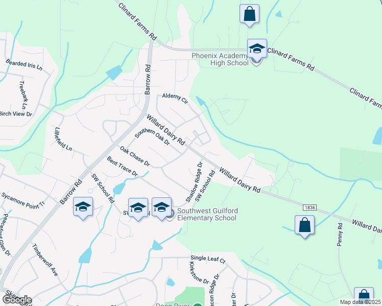 map of restaurants, bars, coffee shops, grocery stores, and more near 3744 Shadow Ridge Drive in High Point