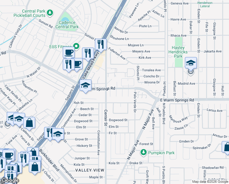 map of restaurants, bars, coffee shops, grocery stores, and more near 1013 Driftwood Court in Henderson
