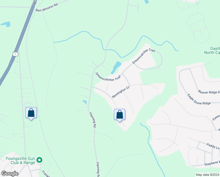 map of restaurants, bars, coffee shops, grocery stores, and more near 20 Settlers Court in Youngsville