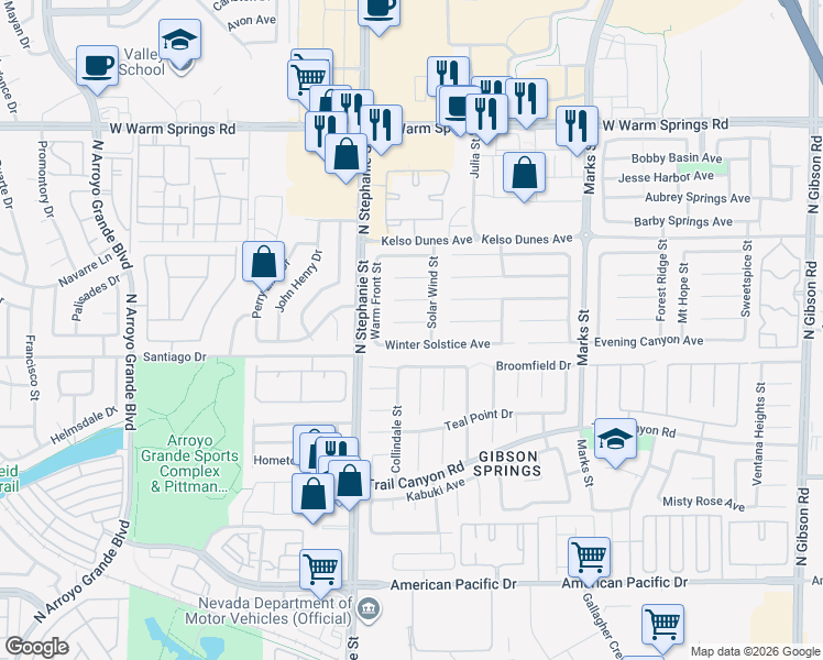 map of restaurants, bars, coffee shops, grocery stores, and more near 1362 Winter Solstice Avenue in Henderson