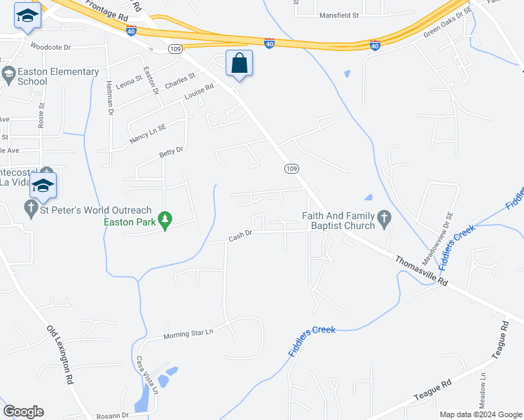 map of restaurants, bars, coffee shops, grocery stores, and more near 3631 Cash Drive in Winston-Salem
